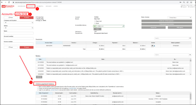 Online payment history