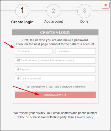 create patient login step 1 border