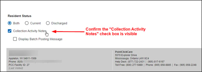 pcc collection notes check box