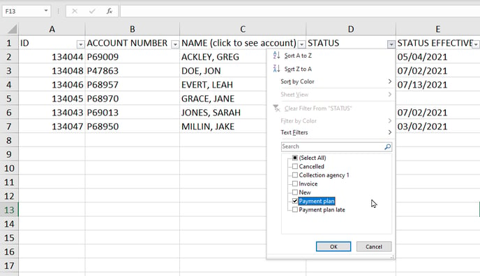 Accounts - Download as Excel Report